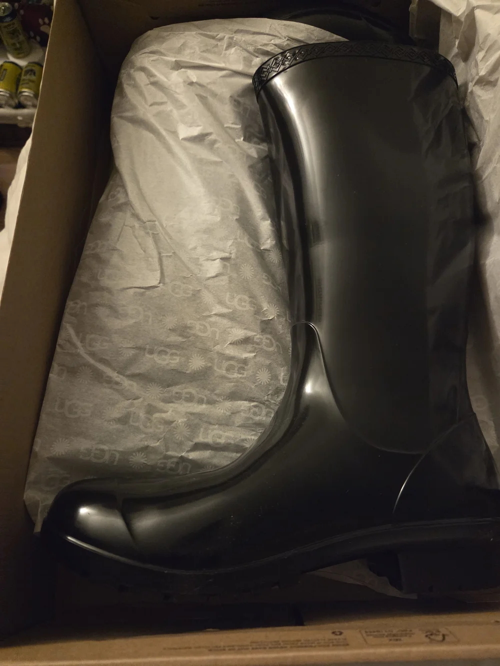 UGG Women's Glossy Black Tall Rain Boots